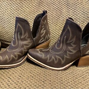 Myra Bag Dark Brown Embroidered Ankle Booties